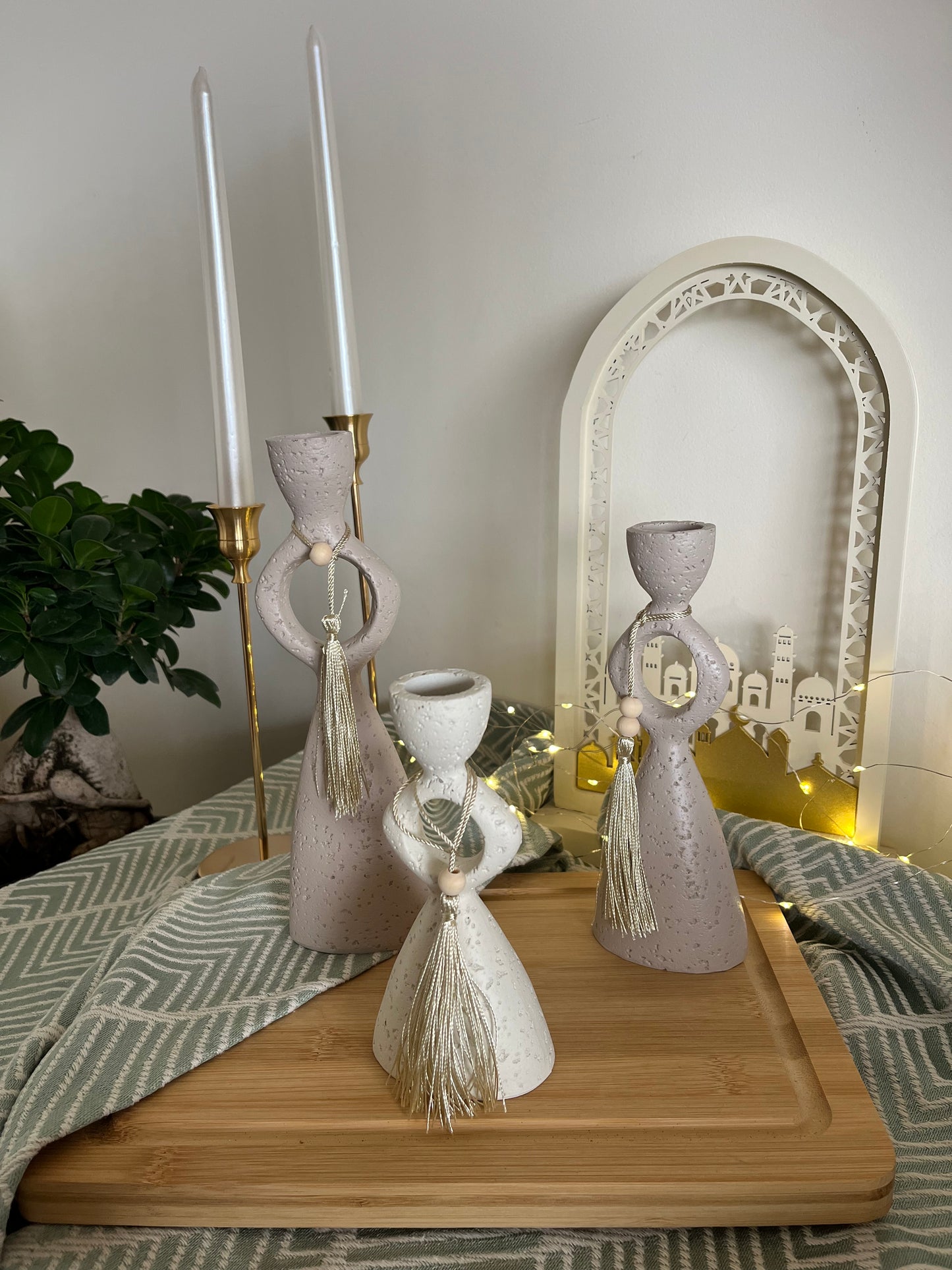 Stone Greige & Beige Candle Holder Set