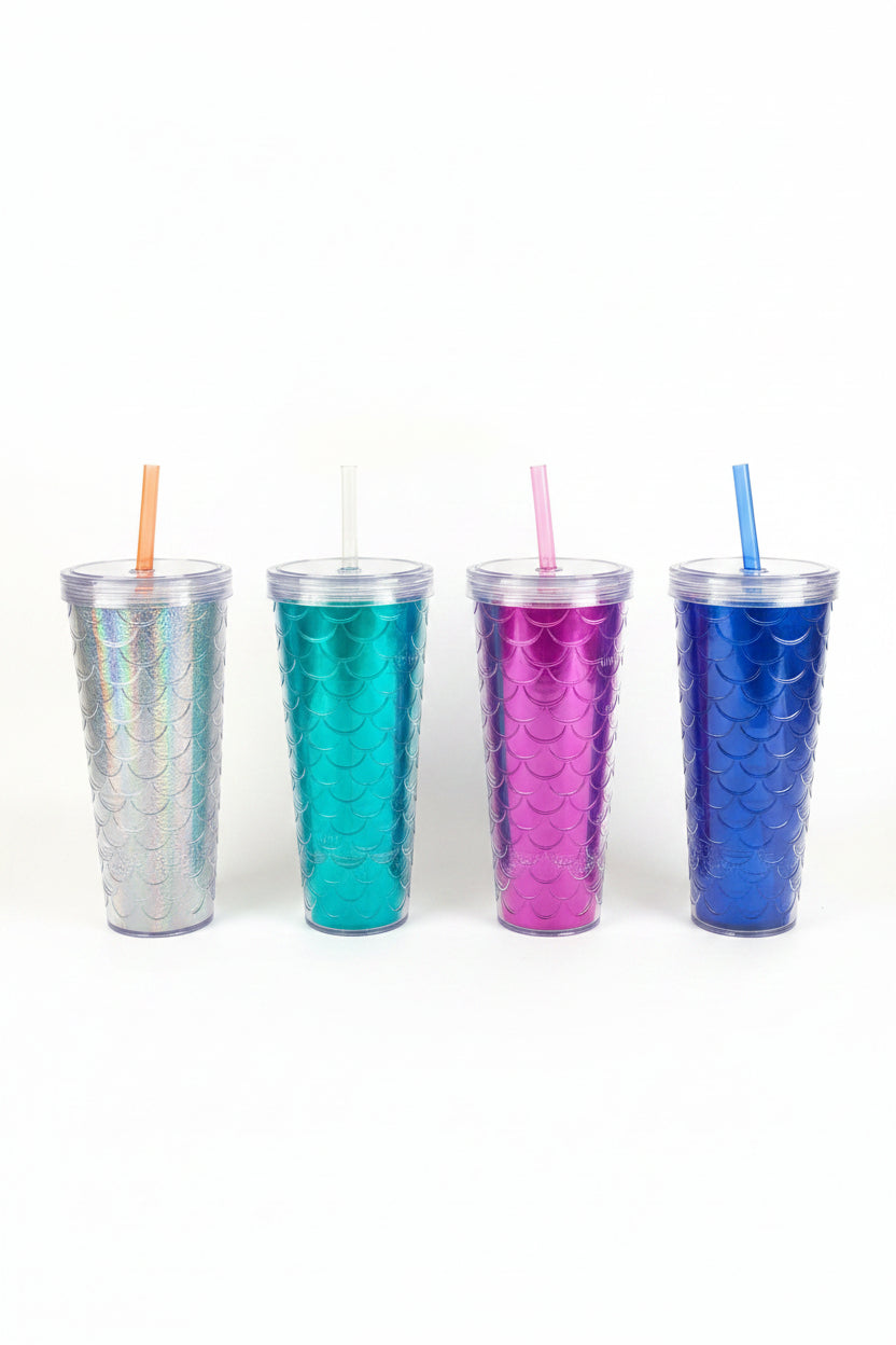 Double wall plastic straw cup 750ml