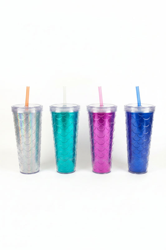 Double wall plastic straw cup 750ml