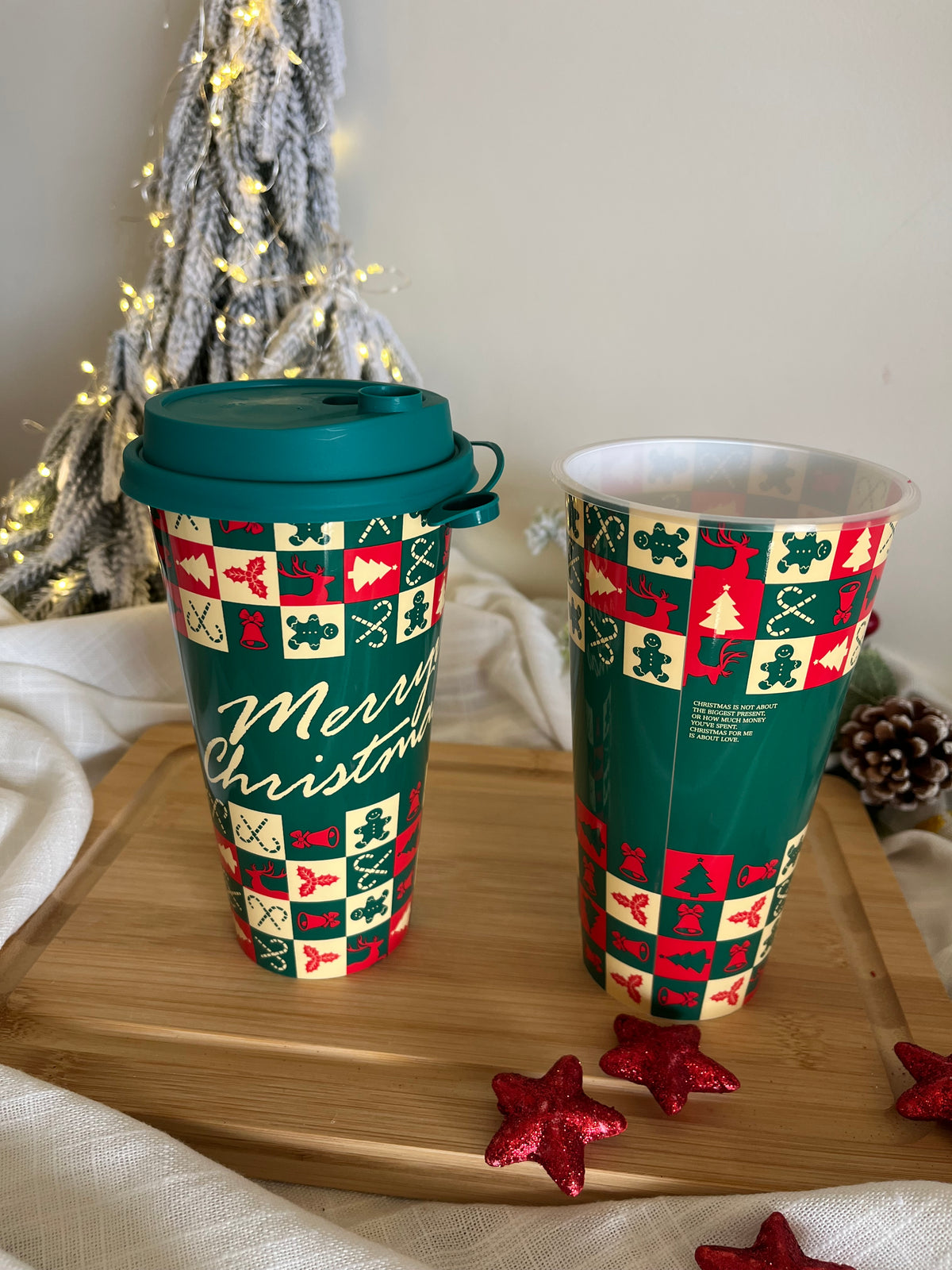 Christmas Plastic Cup with Cover