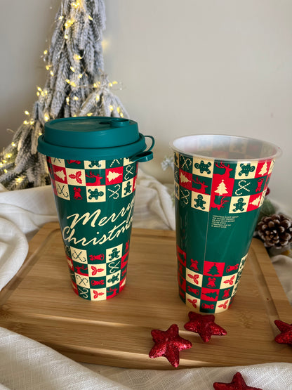 Christmas Plastic Cup with Cover