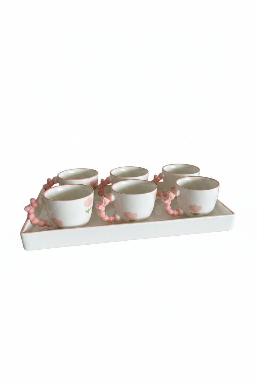 Set of Ceramic Tray/ Plate & 6 Coffee Cup