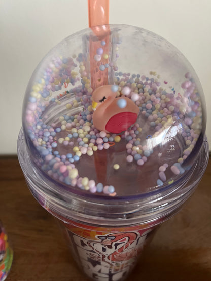 3D double wall plastic straw cup 650ml