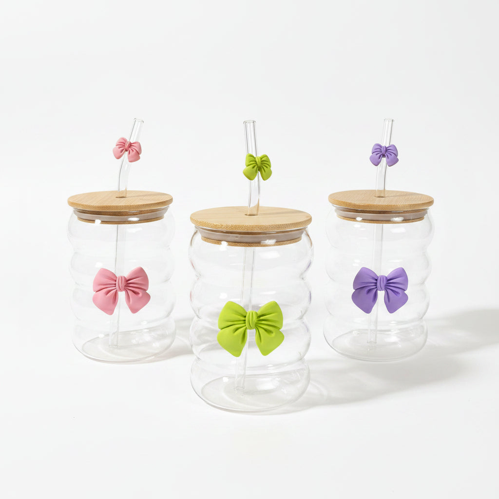 Colorful Bow Glass Straw Cup