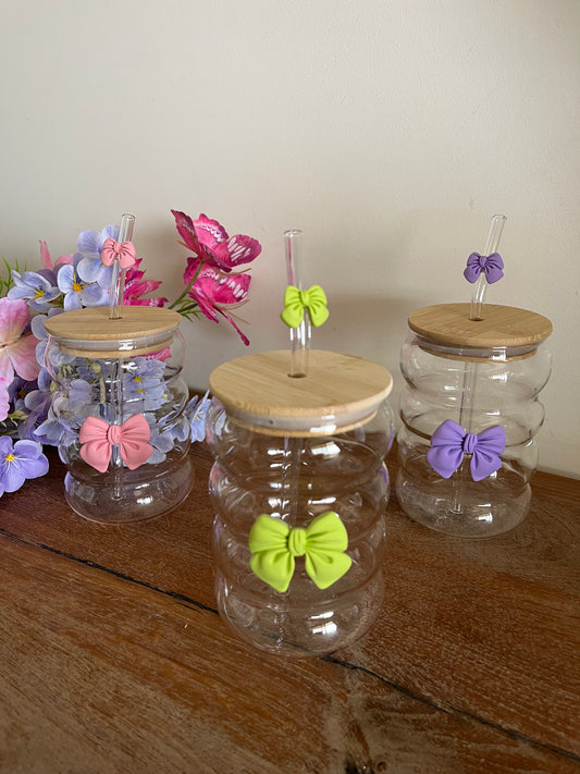 Colorful Bow Glass Straw Cup