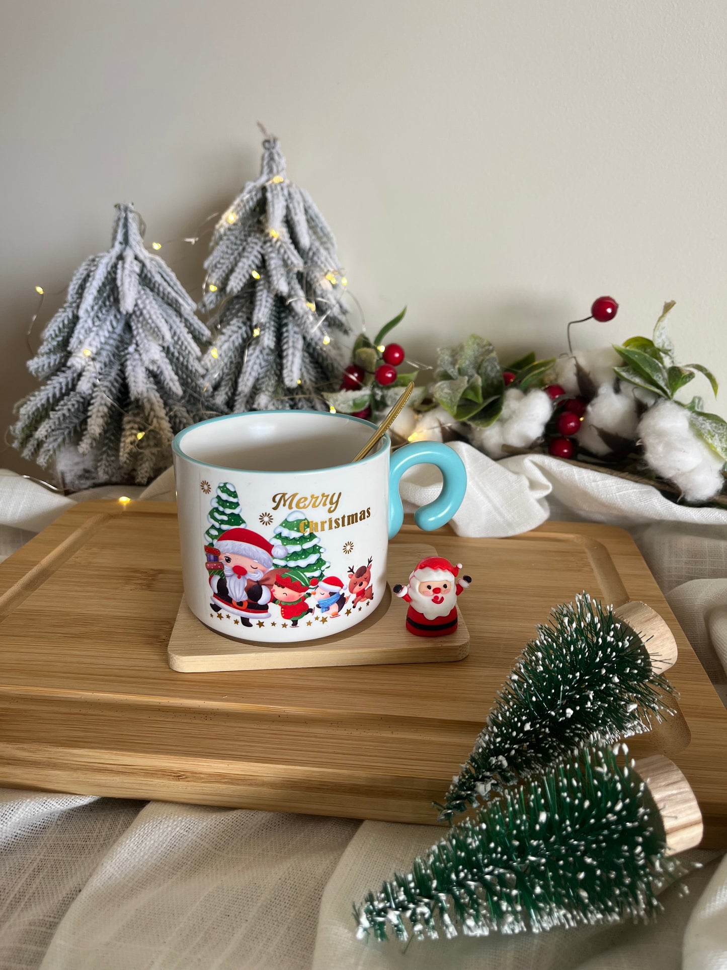 Christmas Ceramic Mug with Coaster & Spoon