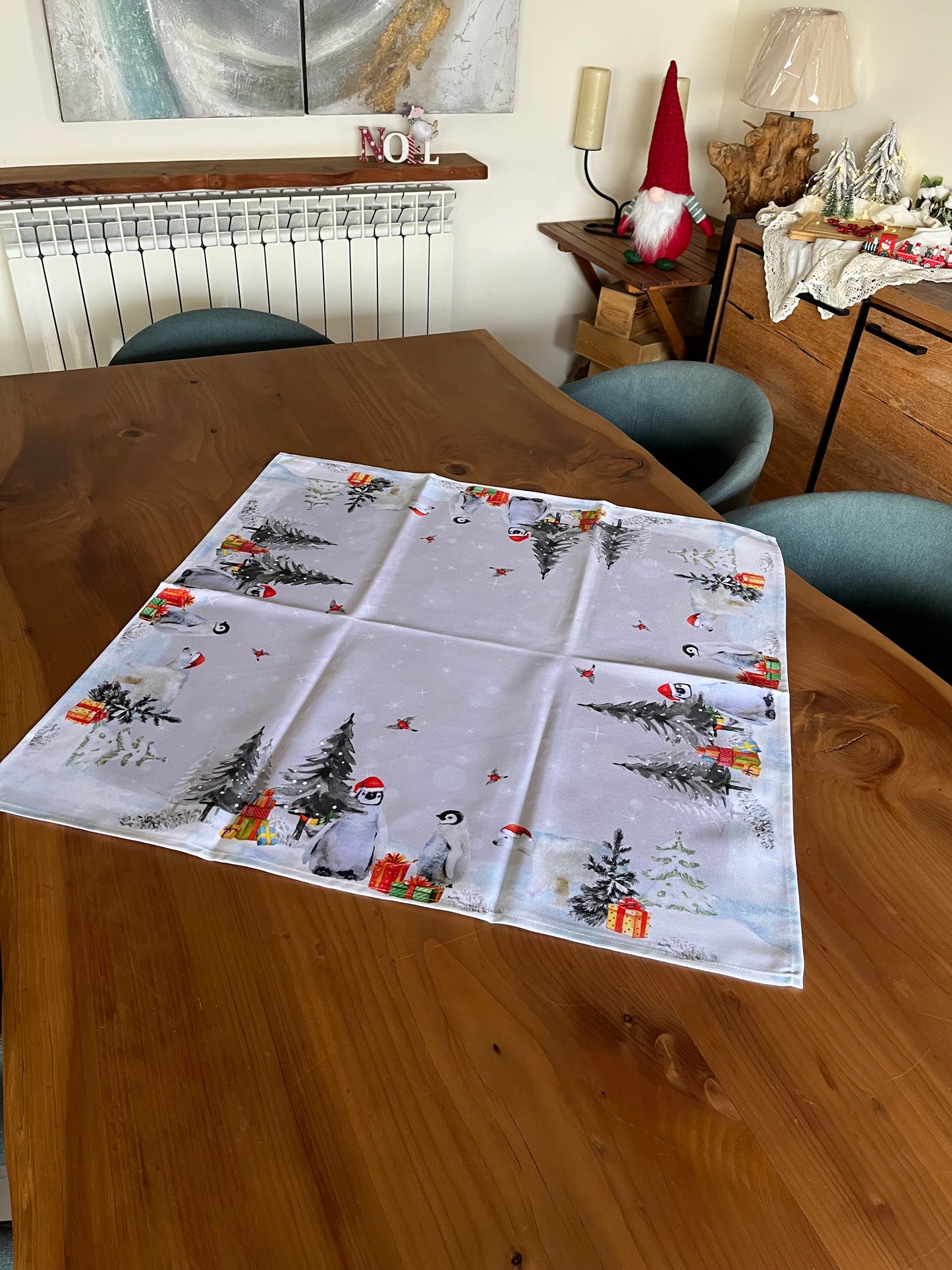Christmas Penguins on Ice Table Cloth