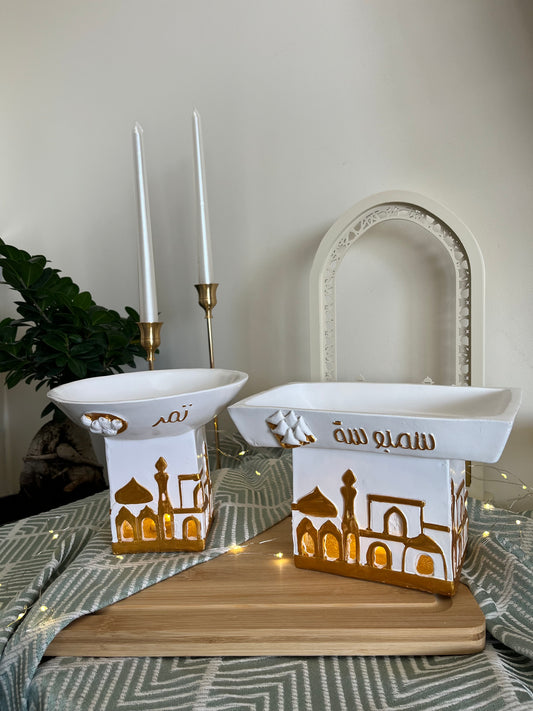Ramadan Decorative White & Gold Plate with lights