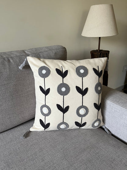 Monochrome Bloom Cushion Cover