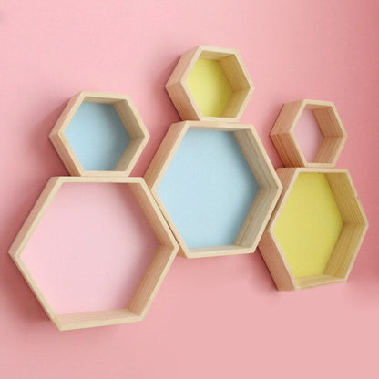 Hexagon Wood Shelves Set of 2