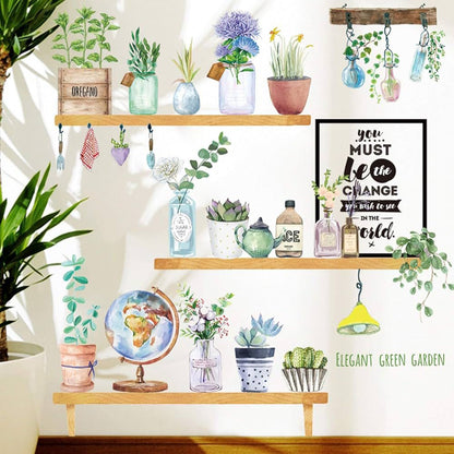 Wood Shelves & Flowers Pots Wall Sticker