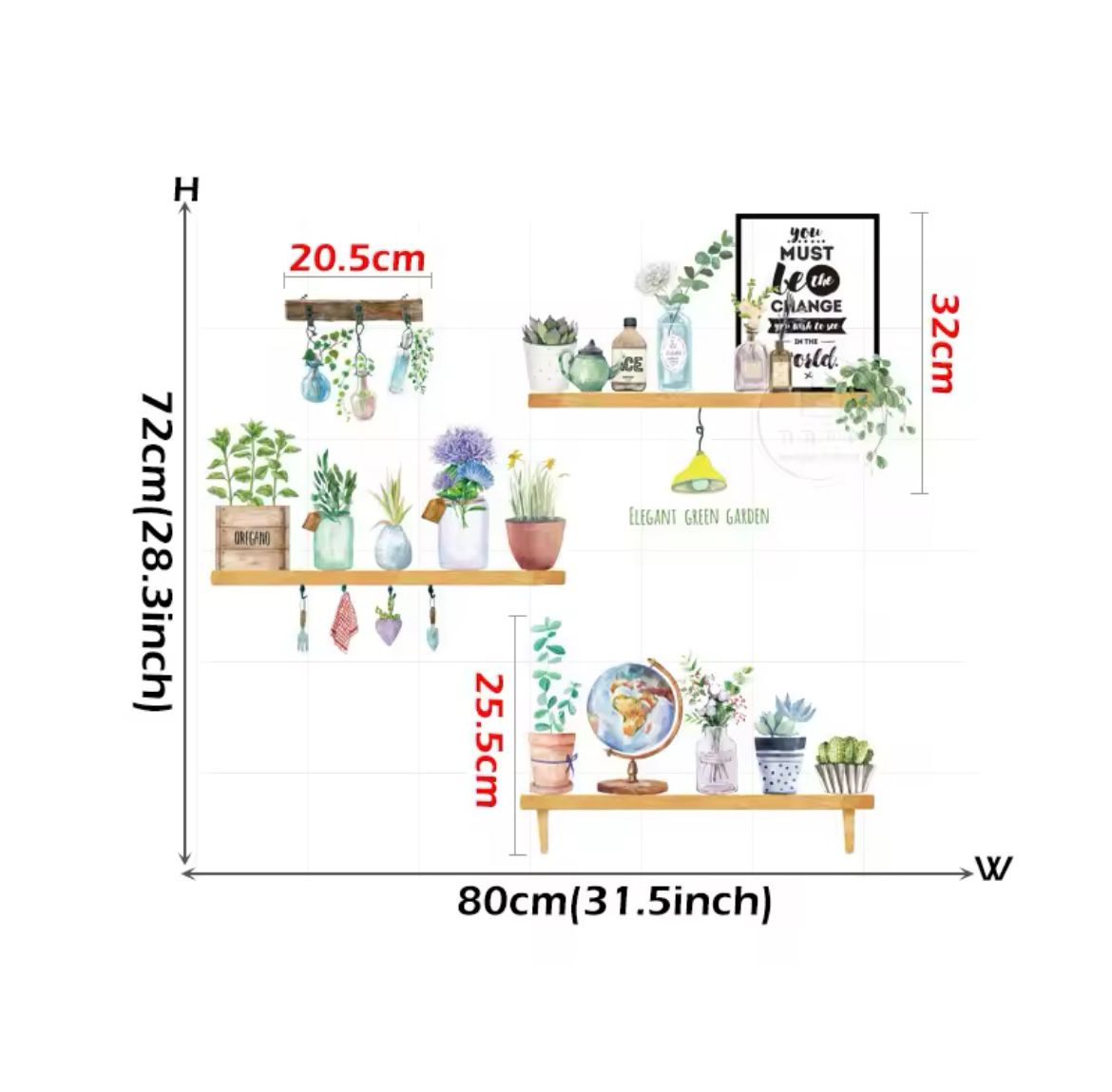 Wood Shelves & Flowers Pots Wall Sticker