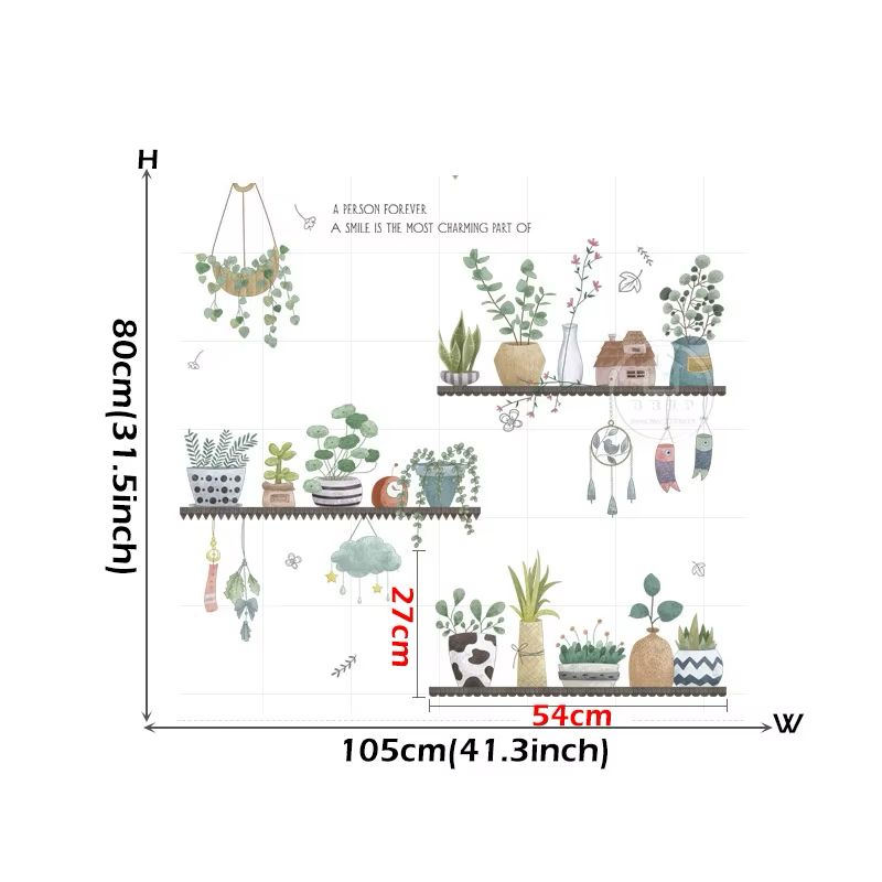 Grey Shelves & Flowers Pots Wall Sticker