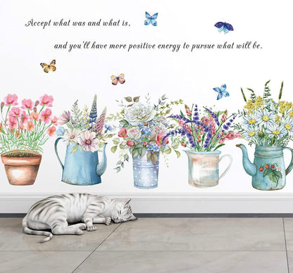 Multicolored Potted Flowers Wall Decal
