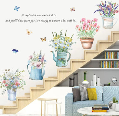 Multicolored Potted Flowers Wall Decal