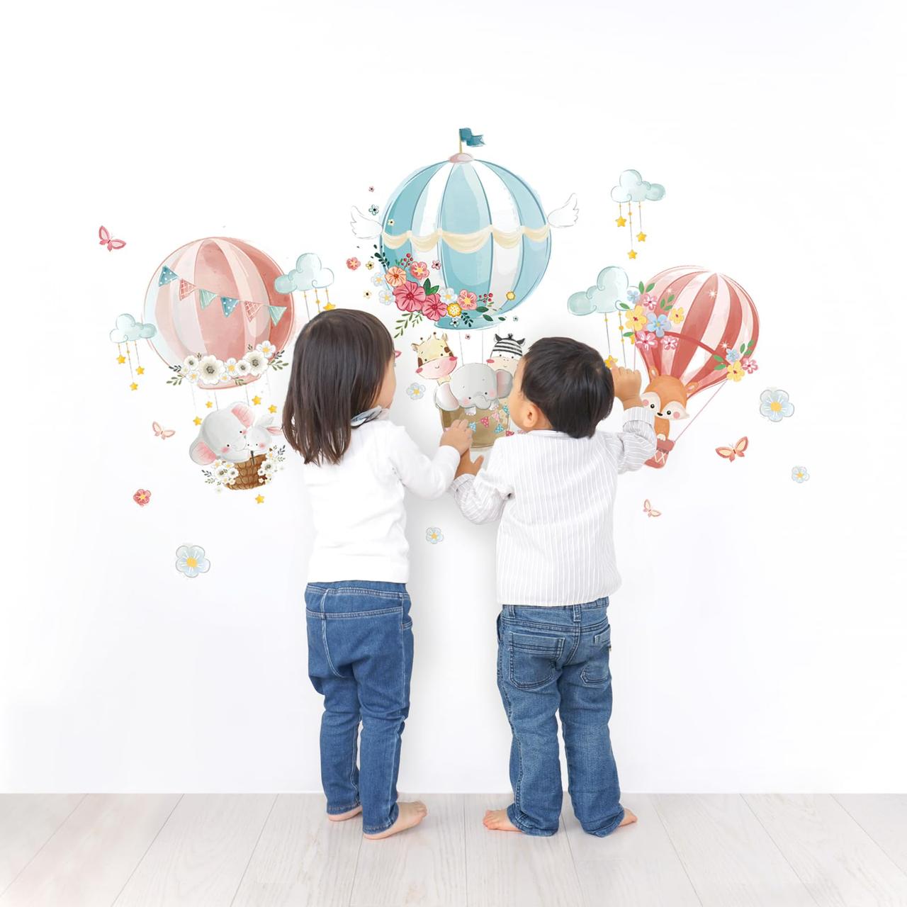 Pastel Hot Air Balloons & Animals Wall Decal