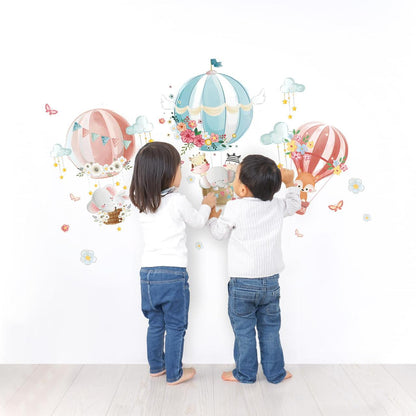 Pastel Hot Air Balloons & Animals Wall Decal