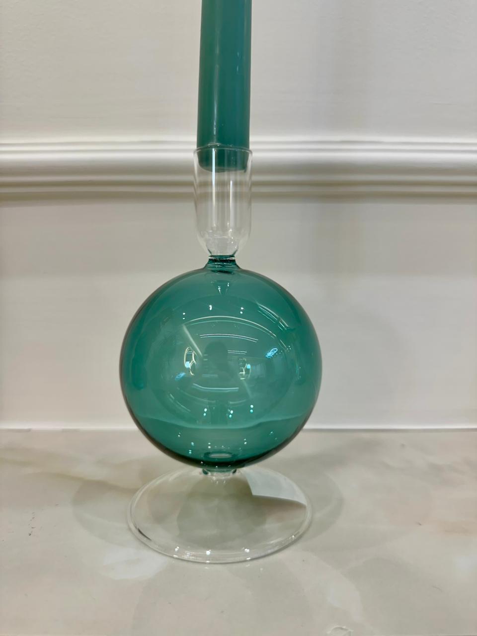 Glass Candle holder - Teal Blue