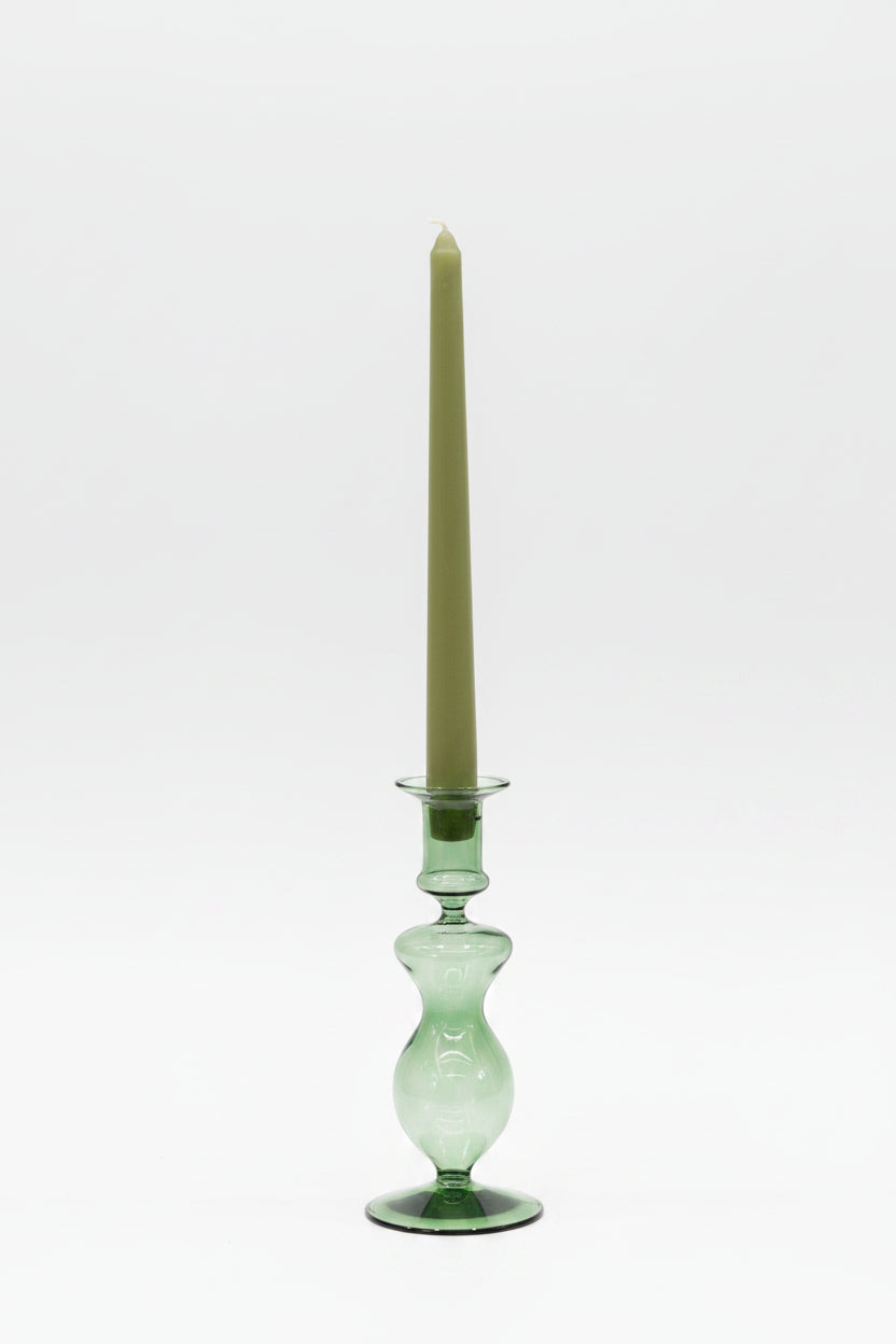 Glass Candle holder - Olive Green