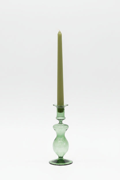 Glass Candle holder - Olive Green