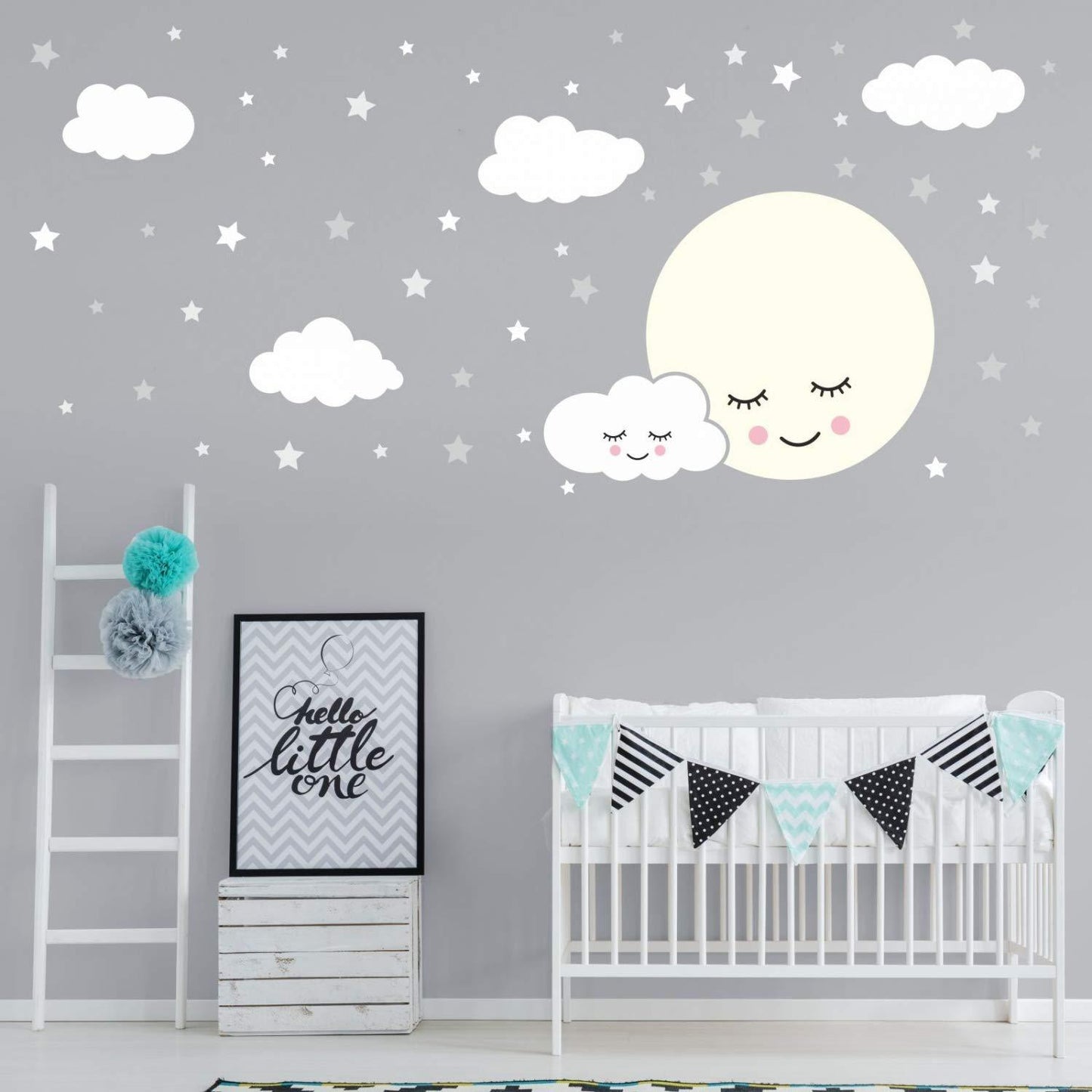 White Moon, Clouds and Stars Wall Decal