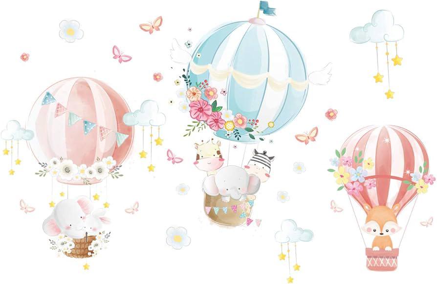 Pastel Hot Air Balloons & Animals Wall Decal