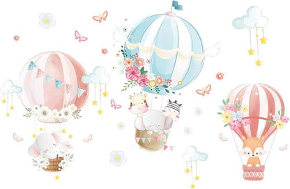 Pastel Hot Air Balloons & Animals Wall Decal