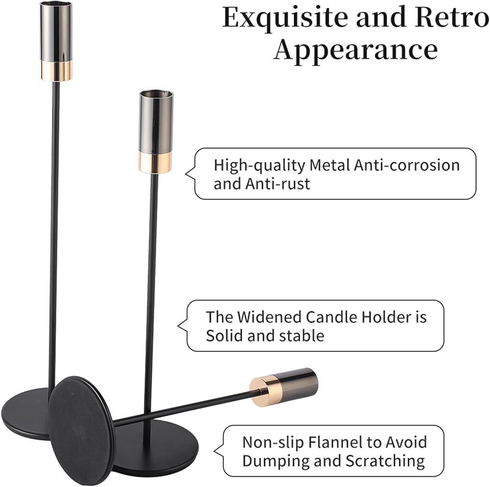 Shiny Black & Gold Candle Holder Set of 3