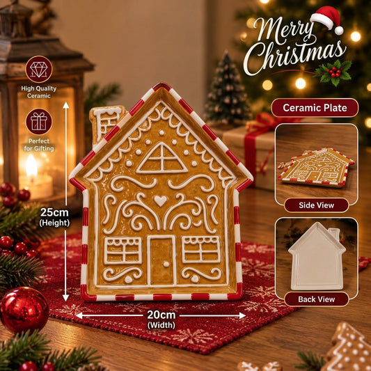 Christmas Ceramic Gingerbread House Plate 20x25cm