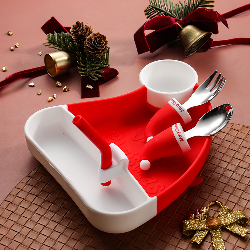 Christmas Kids Silicone Plate & Cutlery Set Of 5