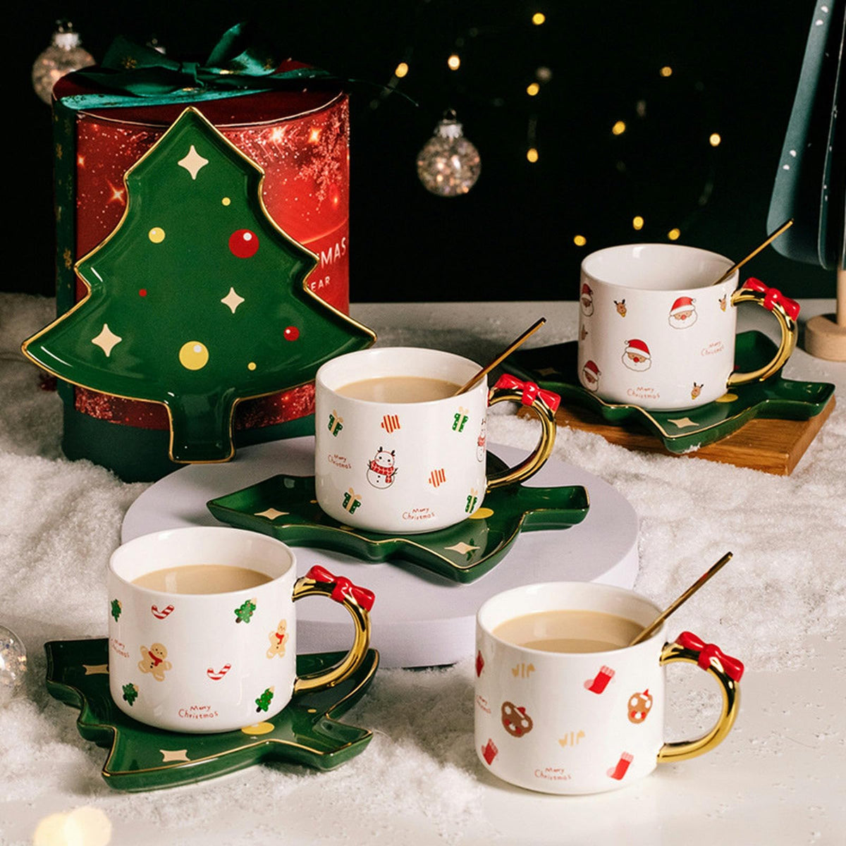 Christmas Mug With Tree Plate & Spoon in Gift Box