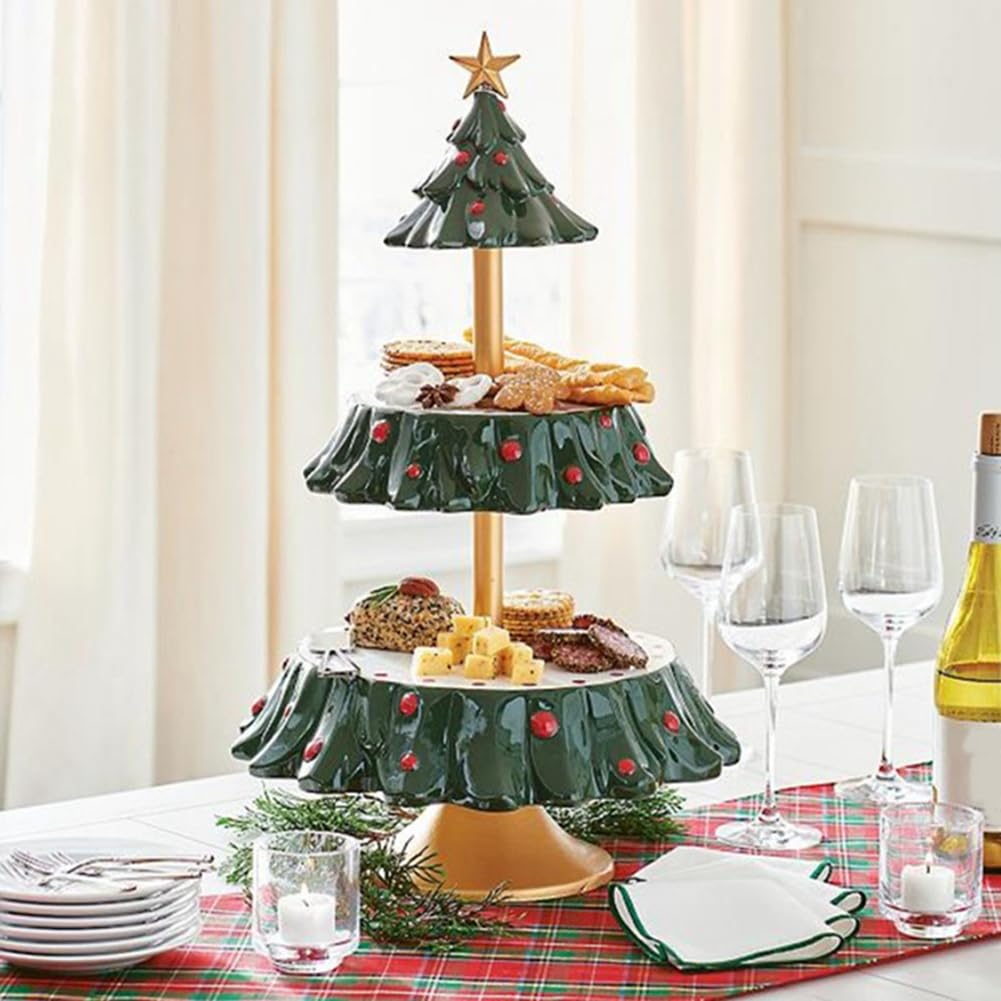 Christmas Ceramic Tree 2-Tiered Dessert Stand 17x17x34cm