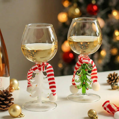 Christmas Wine Glass with 3D Tree Handle & Scarf