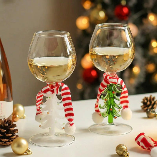Christmas Wine Glass with 3D Tree Handle & Scarf