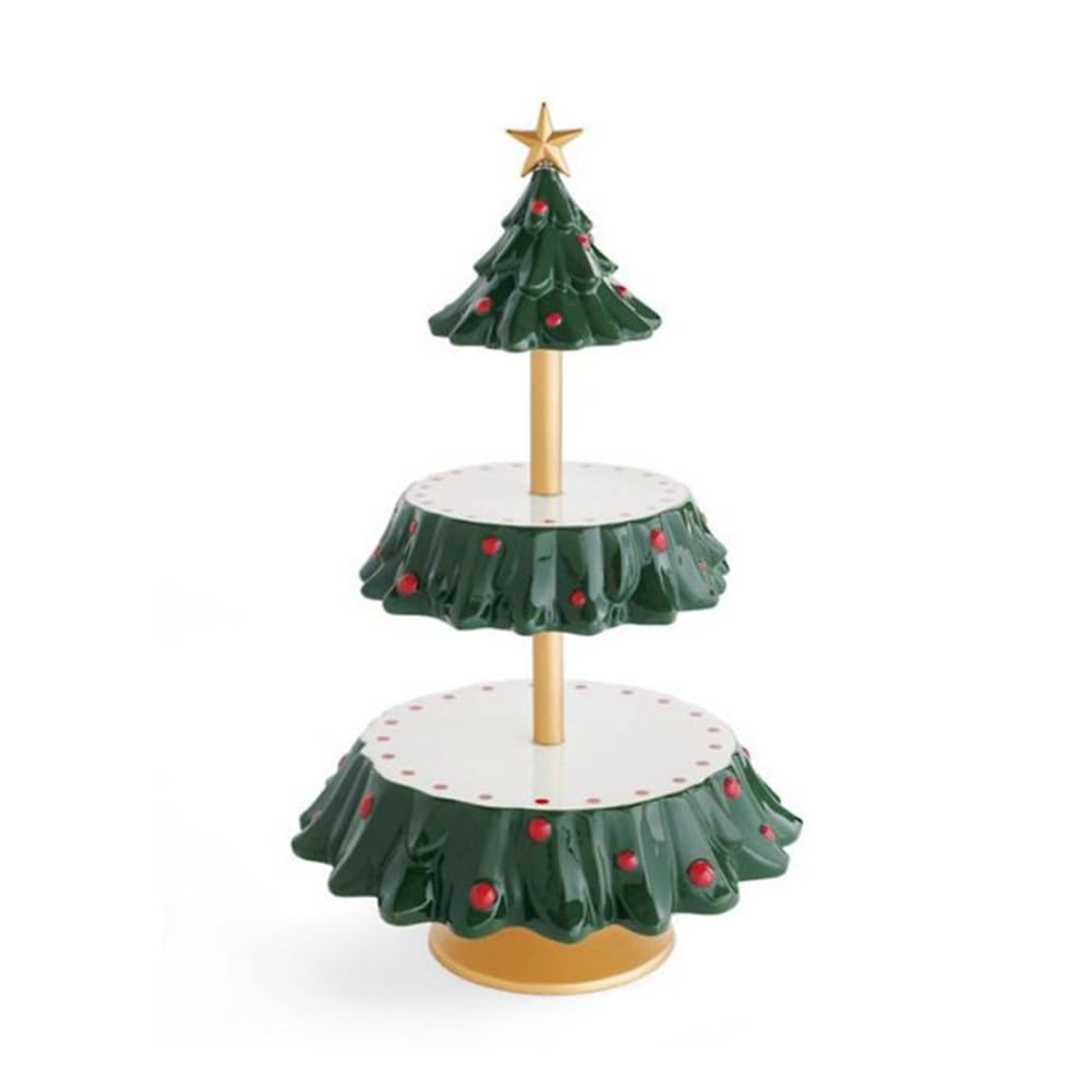 Christmas Ceramic Tree 2-Tiered Dessert Stand 17x17x34cm