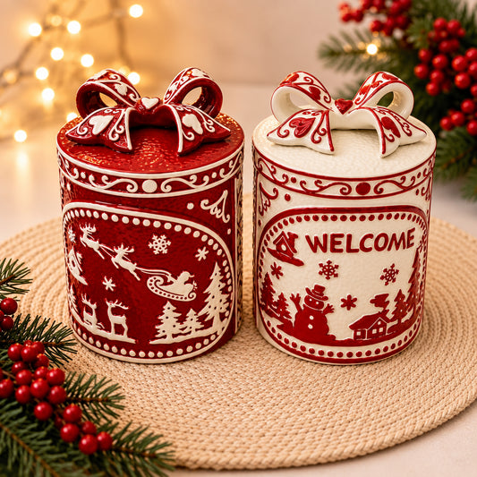 Christmas Bow Ceramic Jar