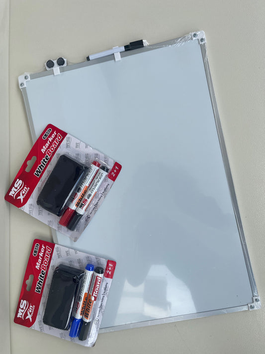 White Board With Markers & Eraser Set