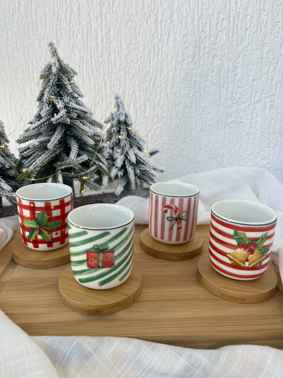 Christmas Espresso Cups & Coasters Set Of 4