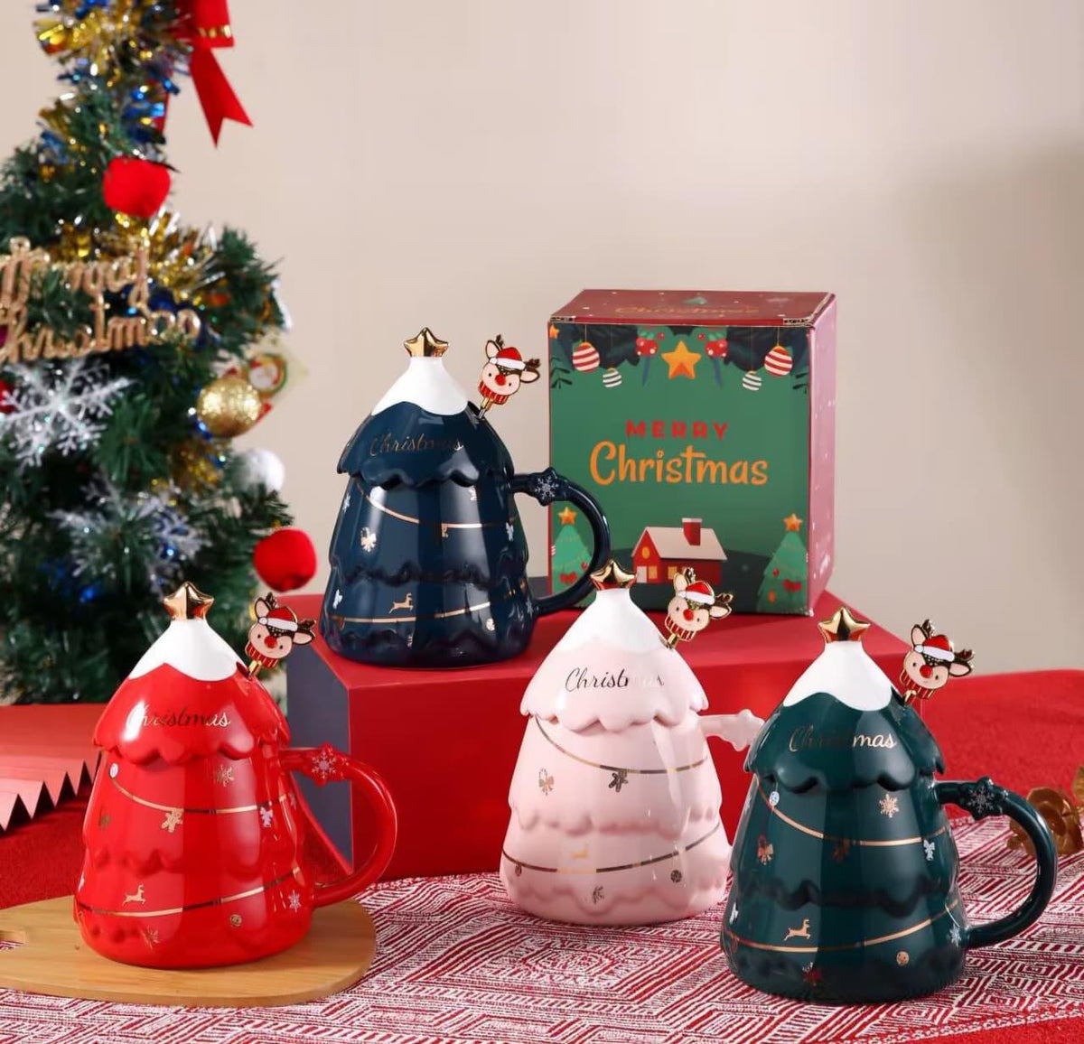 Christmas Tree Mug With Cover & Spoon