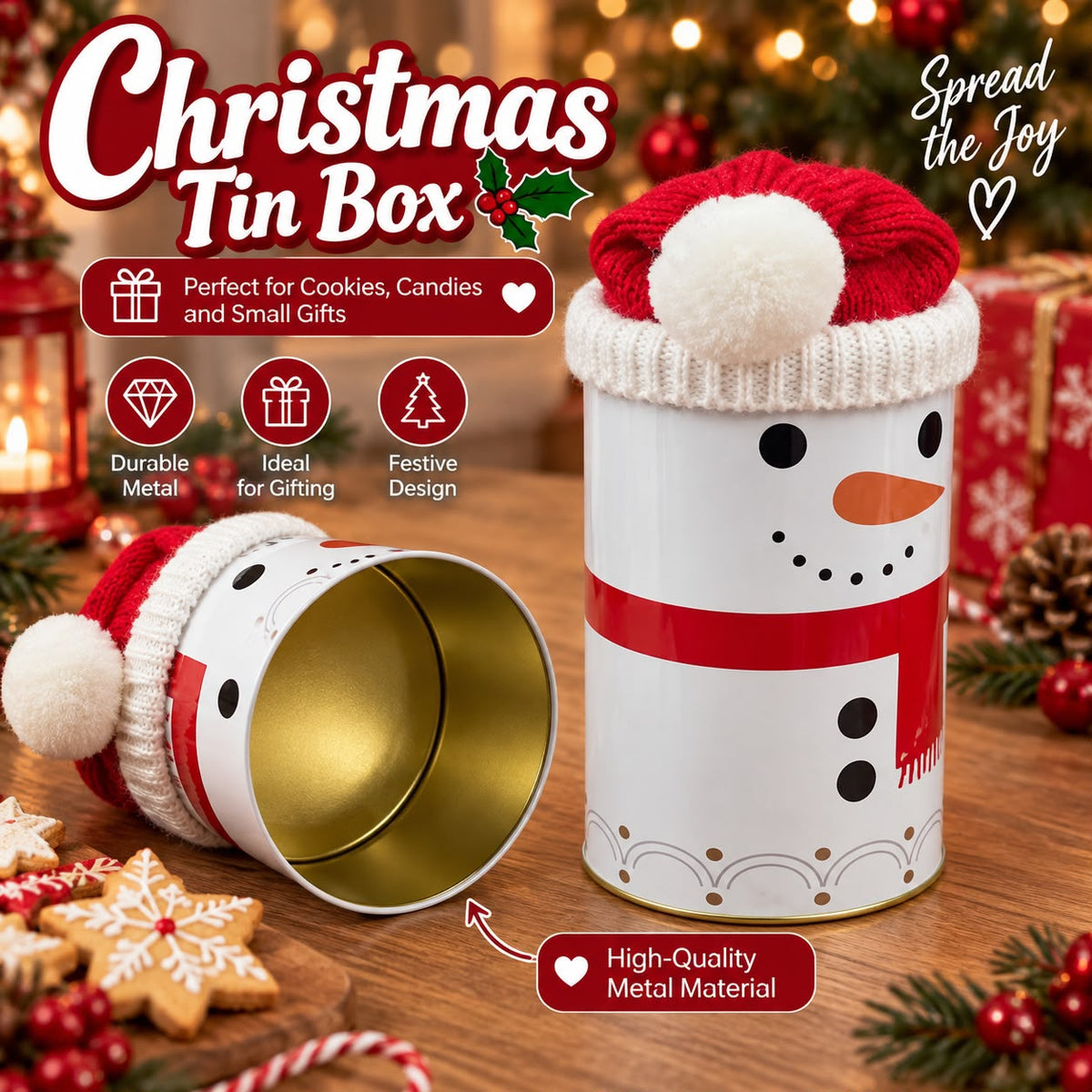 Christmas Tin Box with wool hat
