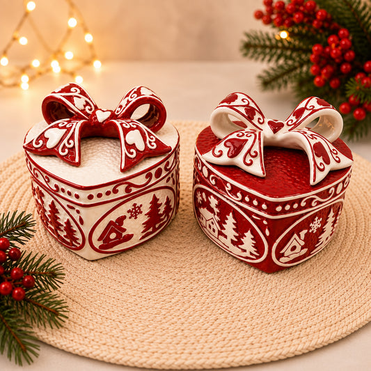 Christmas Heart Shaped Ceramic Jar