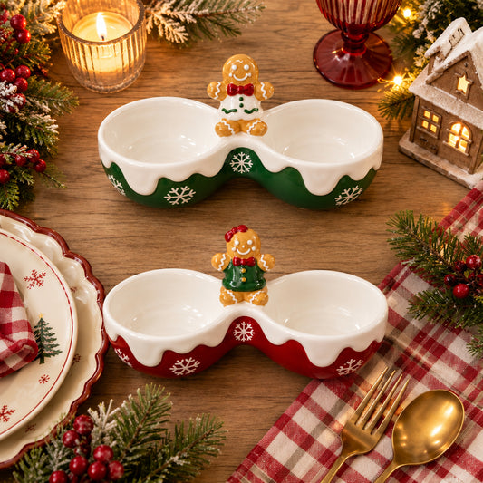 Christmas Gingerbread Ceramic Double Side Bowl