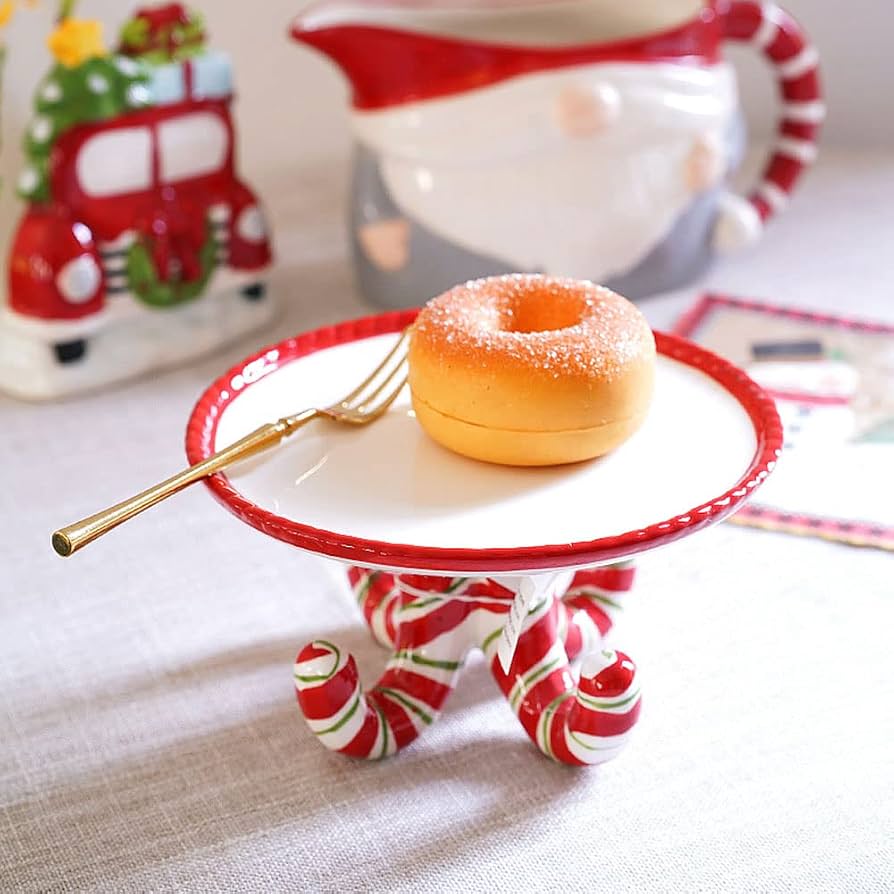 Christmas Candy Cane Ceramic Dessert Stand