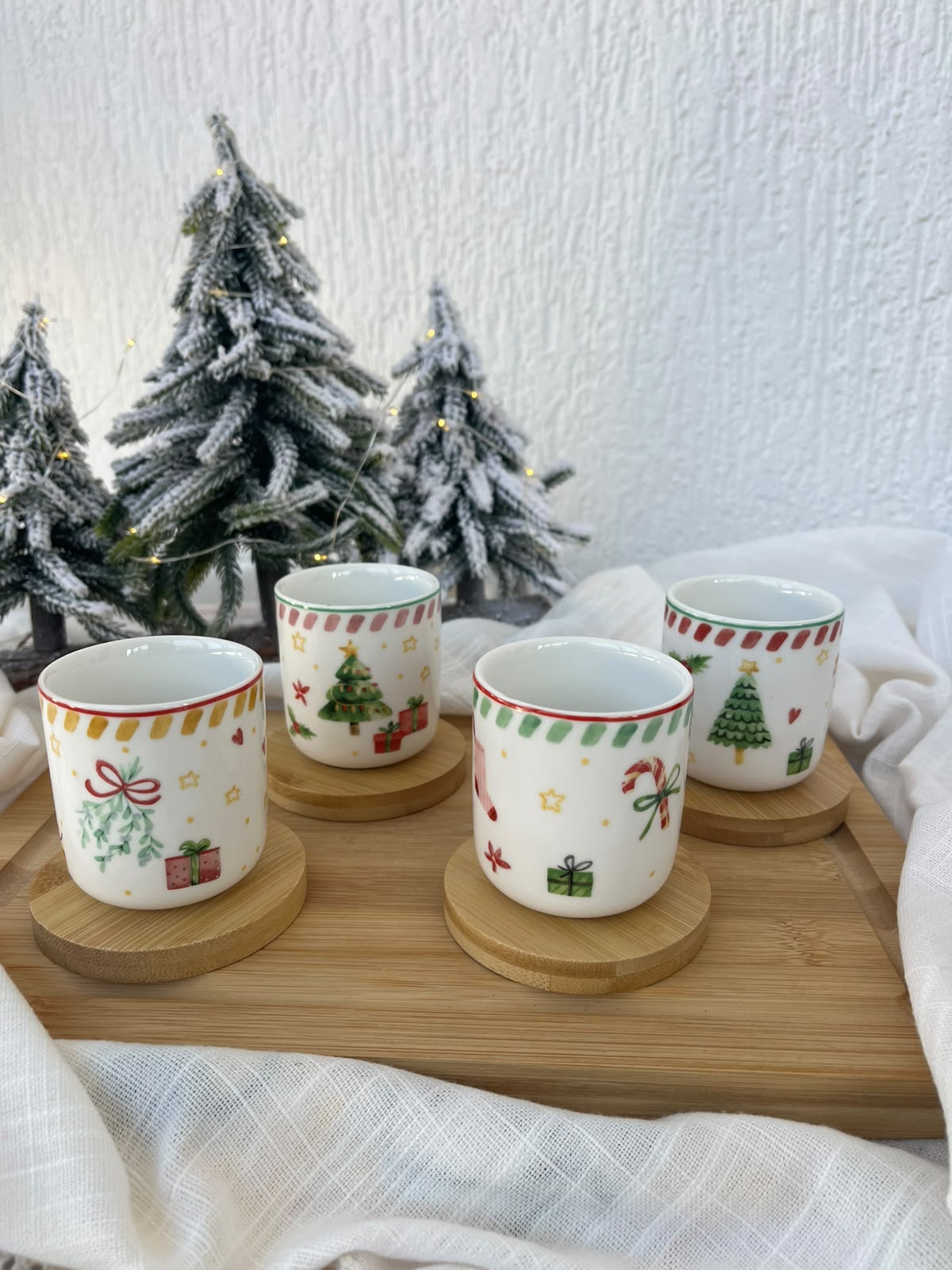 Christmas Espresso Cups & Coasters Set Of 4