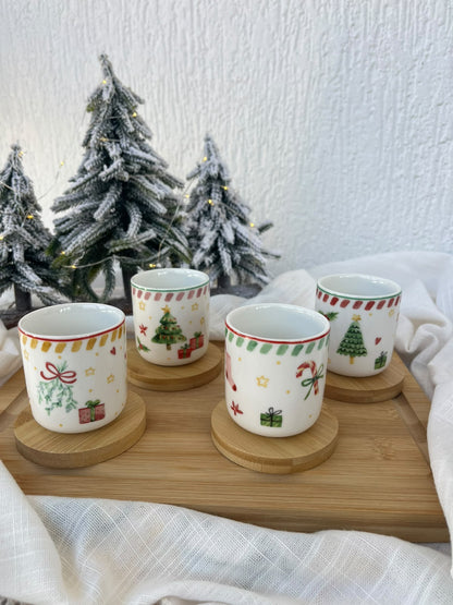 Christmas Espresso Cups & Coasters Set Of 4