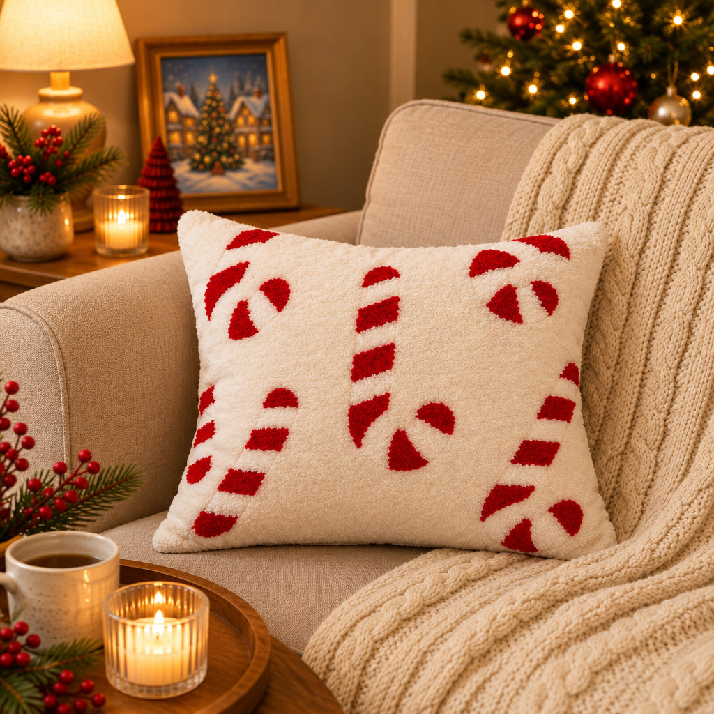 Christmas Candycane Embroidered Cushion with filling