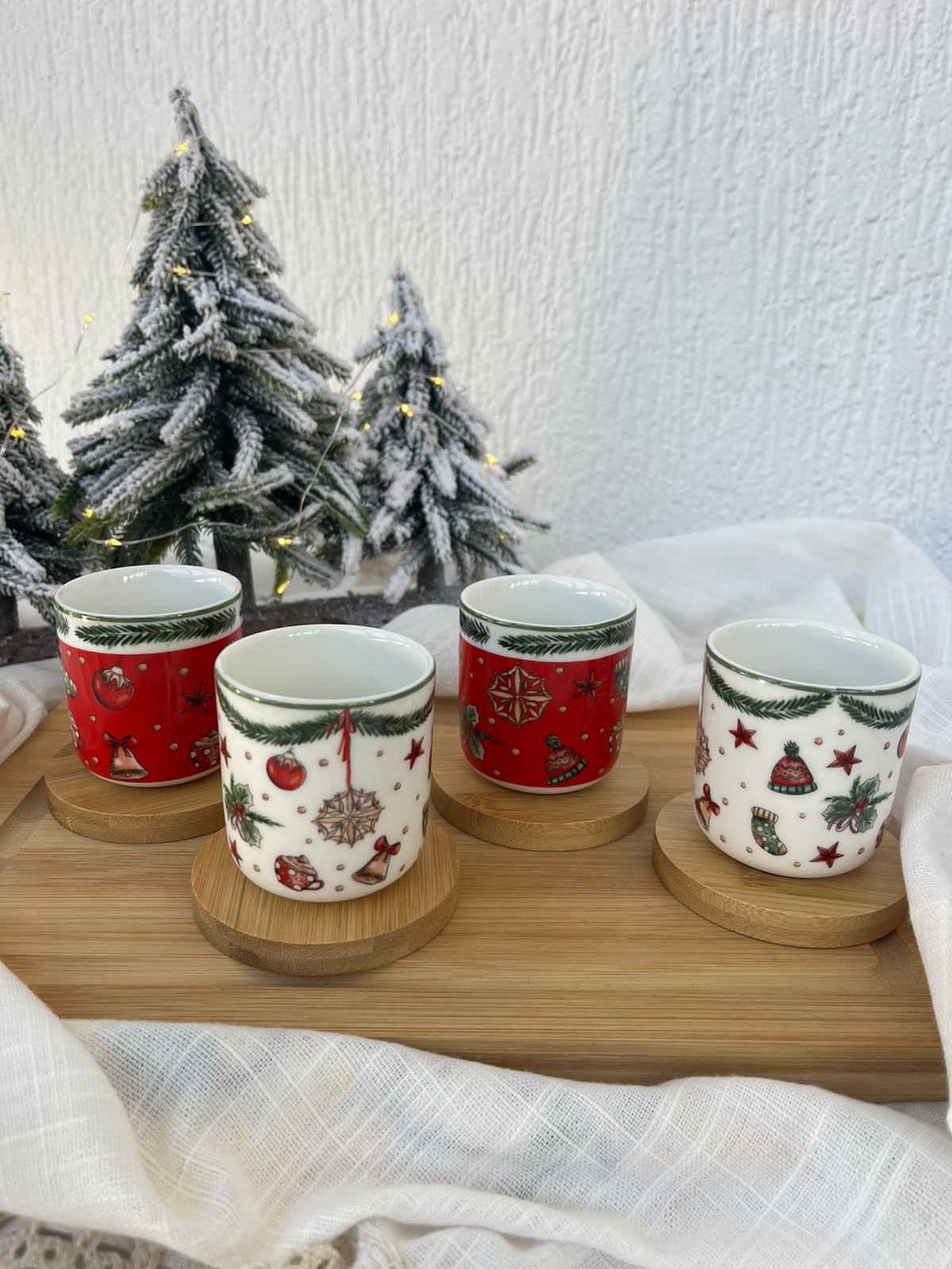 Christmas Espresso Cups & Coasters Set Of 4