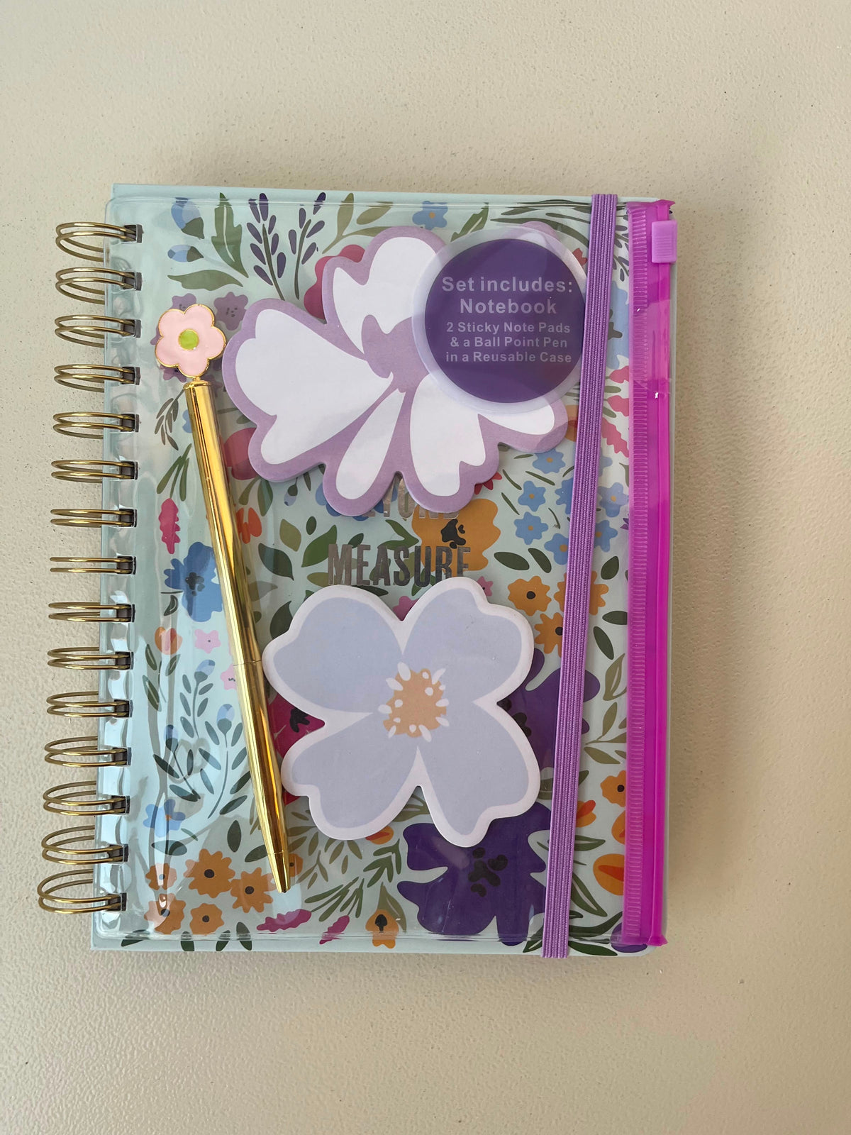 Colorful Notebooks With 2 Sticky Notes, Pencil & Pouch