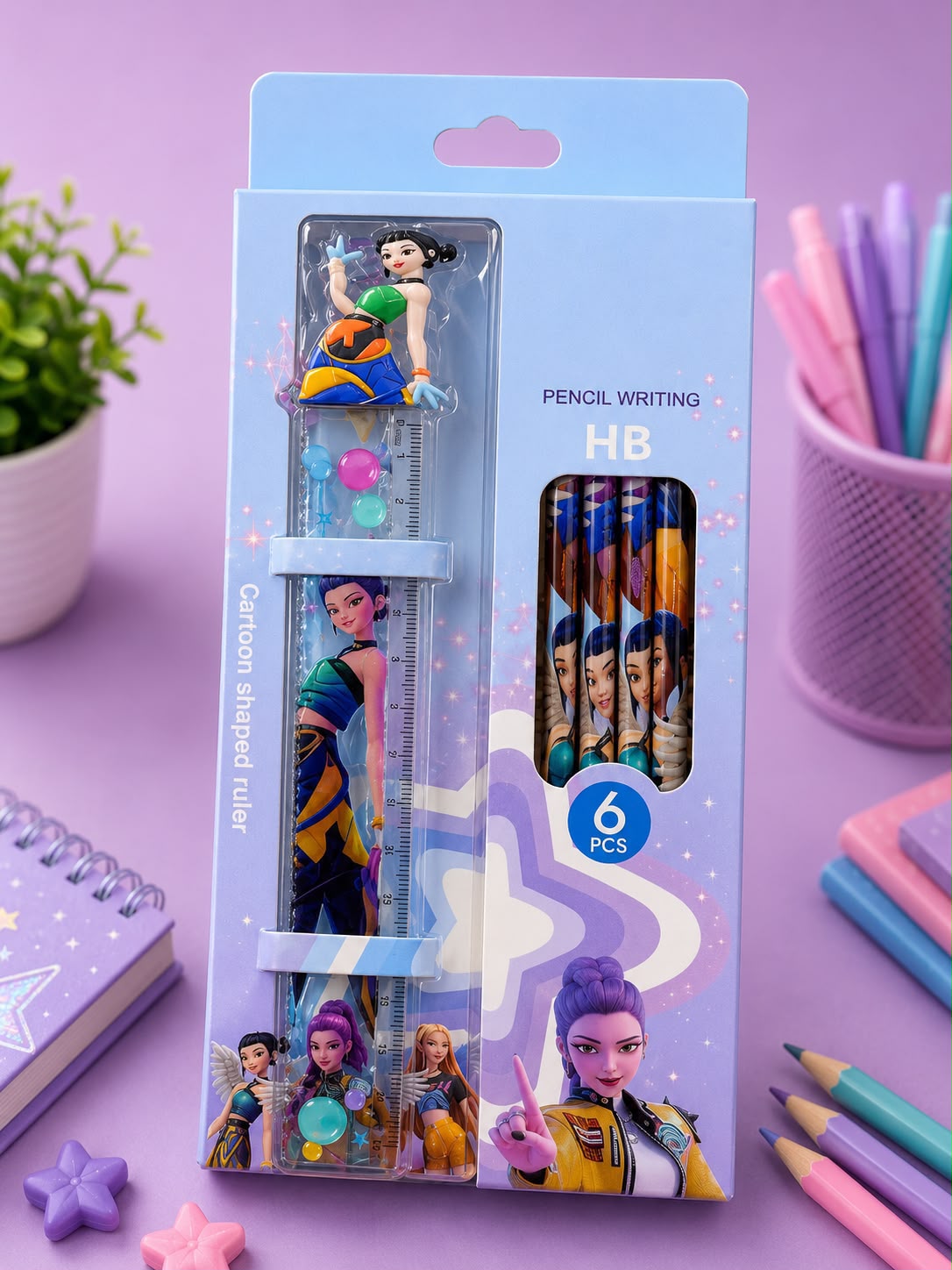Kpop Demon Hunter Pencils & Ruler Set