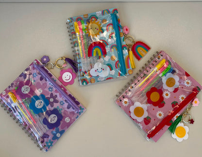 Kids Notebook With Keychain/ Bag Charm, Colorful Pencils & Pencil Case